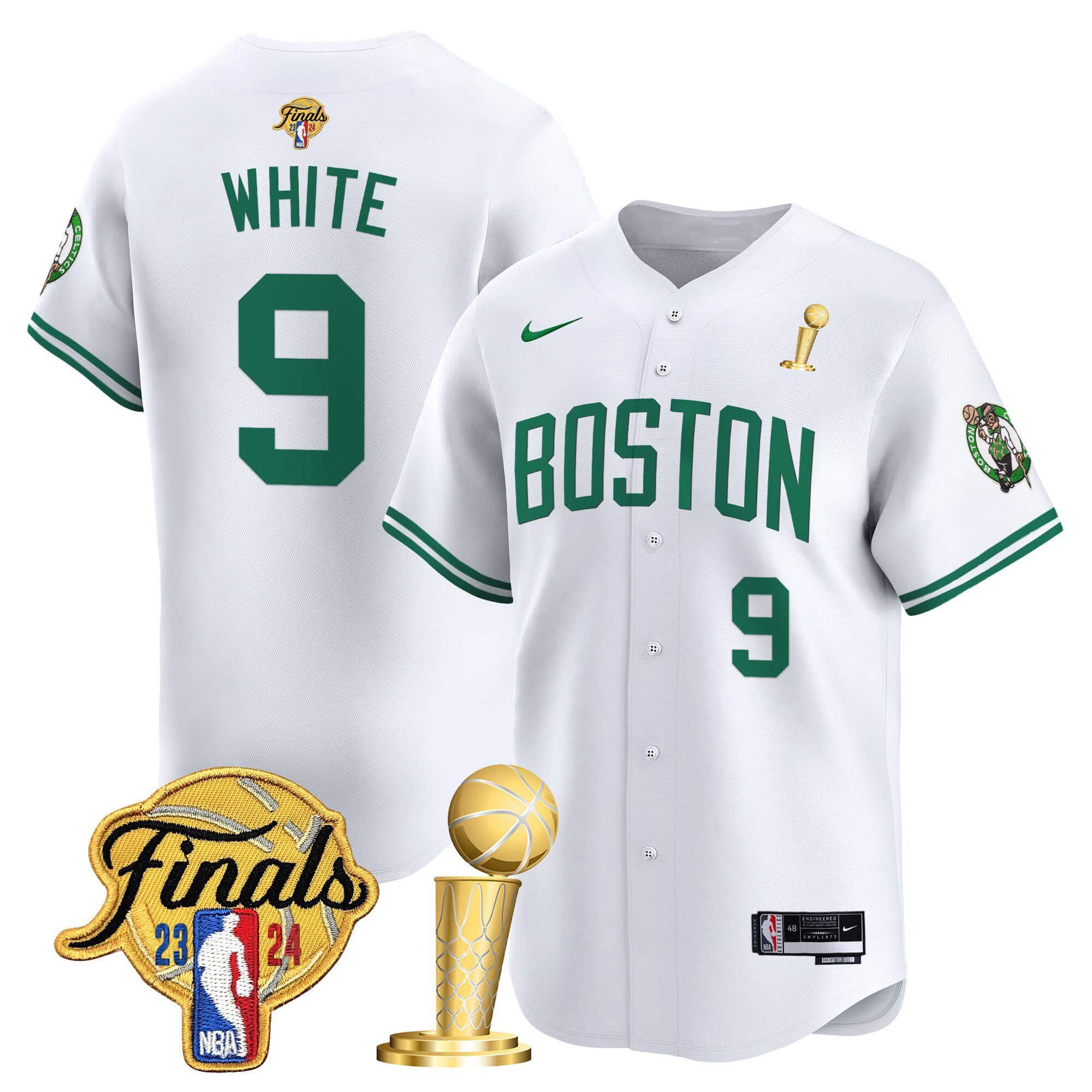 Men Boston Celtics #9 White White 2024 Nike Final & Champions Patch Baseball NBA Jersey->boston celtics->NBA Jersey